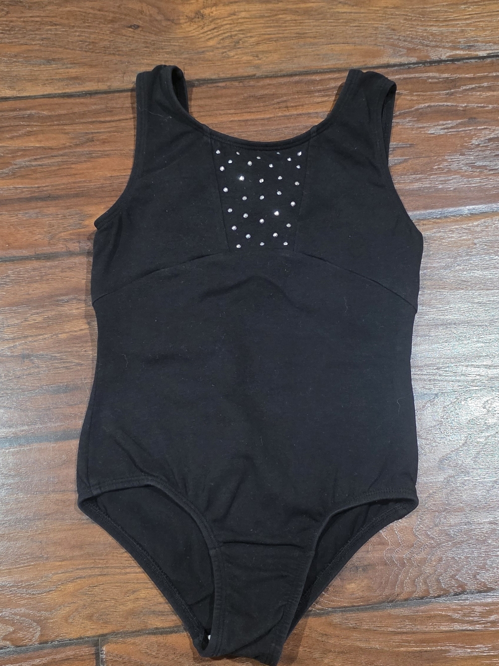 More Than Magic Black Sleeveless One-Piece Leotard with Rhinestone Panel